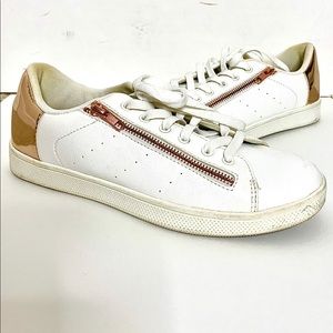 Just fab white rose gold zipper sneakers